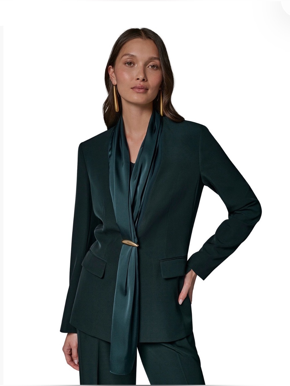 DONNA KARIN NEW YORK Women’s Scarf Collar Blazer. NWT Brown